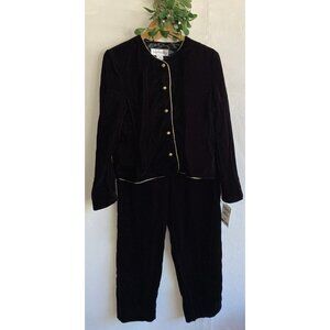 Vintage Norton McNaughton 2 Piece Pant Suit Size 12 Black Velvet Asian NWT